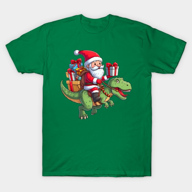 Santa Claus Riding T-REX T-Shirt by Etopix